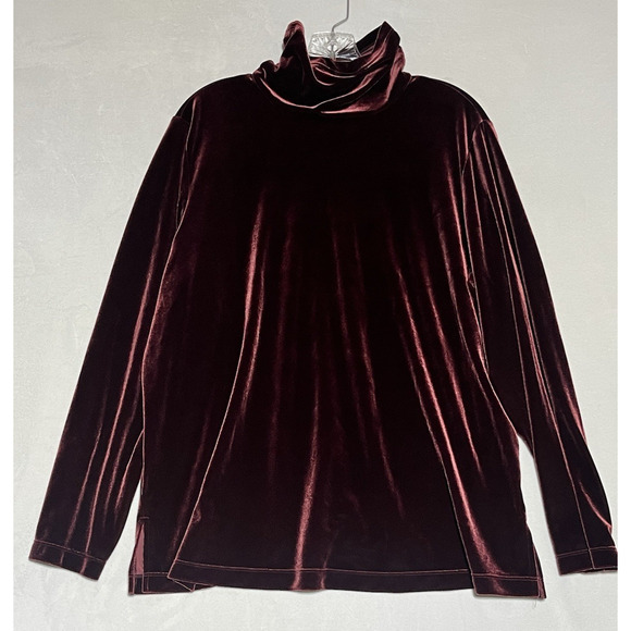 Susan Graver Velvet Turtleneck Womens 1X Purple Burgundy Long Sleeve Pullover - Picture 1 of 13
